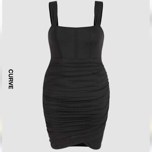 Cider Curve & Plus Solid Ruched Mini Dress, Black, 2x